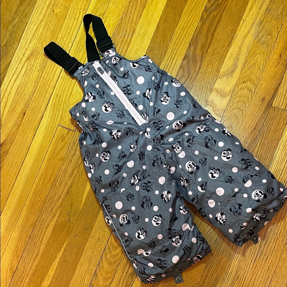 ⭐️NWOT DISNEY Junior Minnie Mouse Kids Gray Pink Graphic Patterned Snow-pants